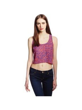 EIGHT SIXTY Cropped Tee TANK TOP Racer & Pleated Back BLUE CORAL Prints M